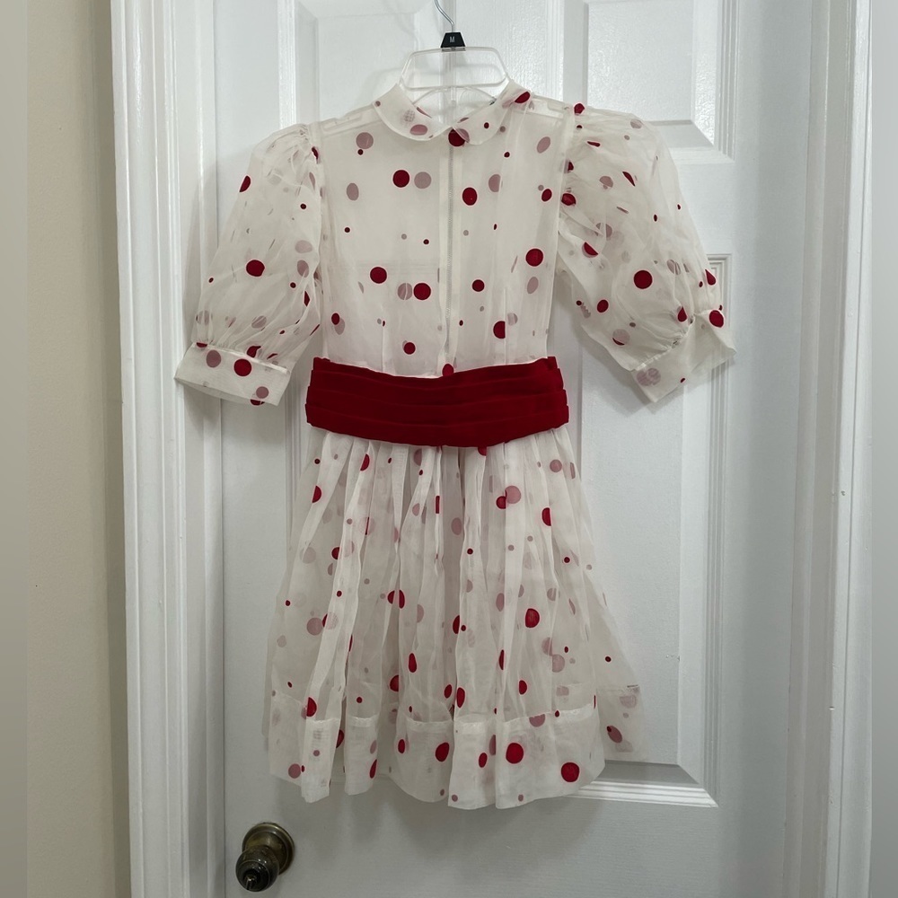 Vintage Polka dot red and white dress with inner Slip. 5-6 years.